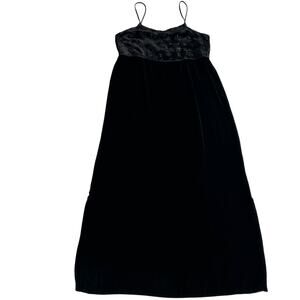 Kiko VTG Velvet Burnout Empire Spaghetti Strap‎ Slip Black Long Dress M / L